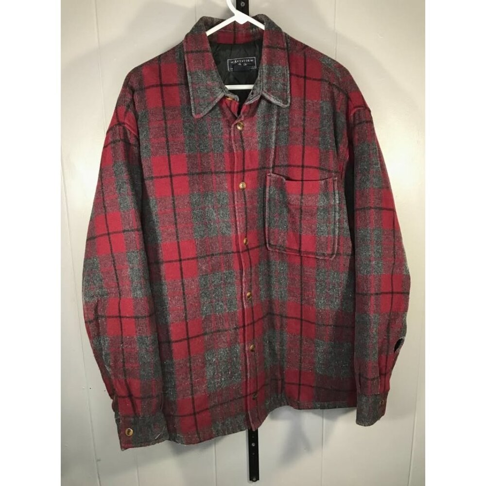 Vintage Aviator International Wool Quilt Lined Red Flannel Shirt mens LG